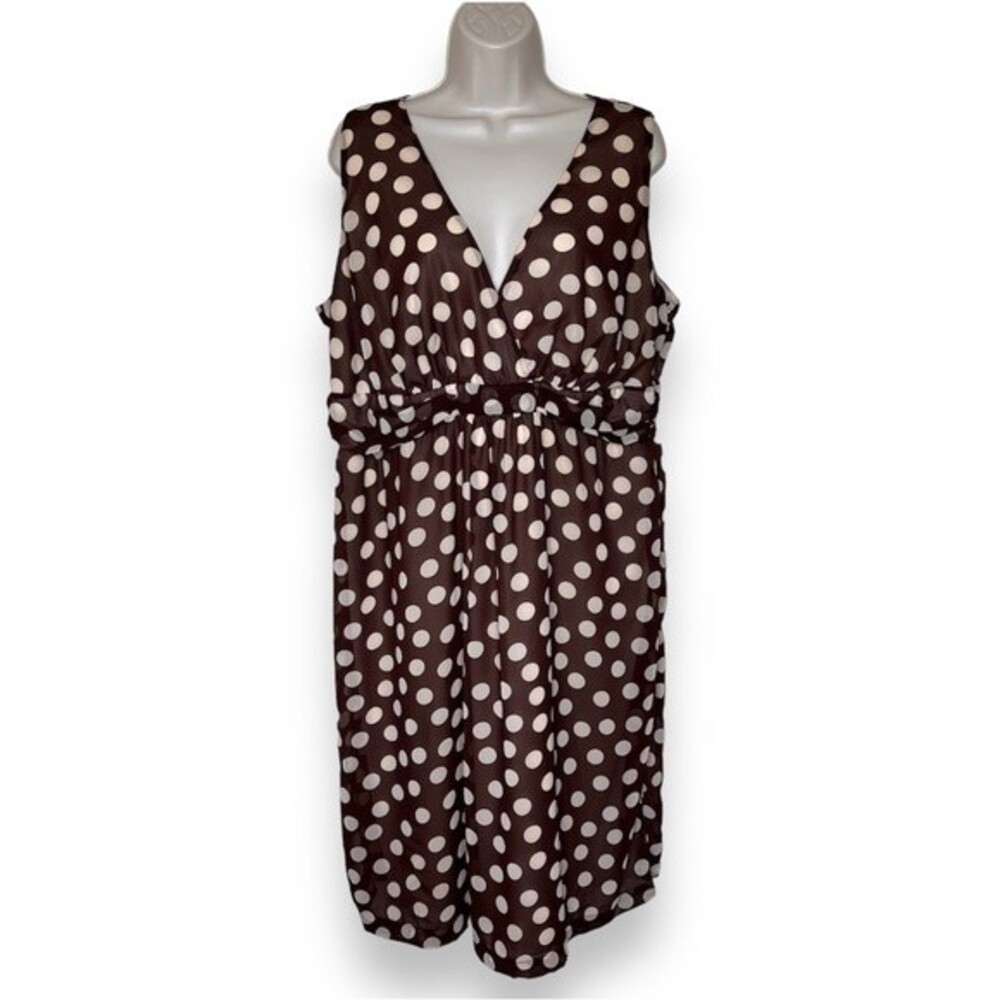 Jonathan Martin Woman Brown Cream Polka Dot Sleeveless Chiffon Dress Women 16W